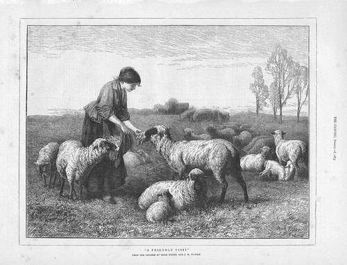 A Friendly Visit A Pastoral Scene - Antique Print 1873