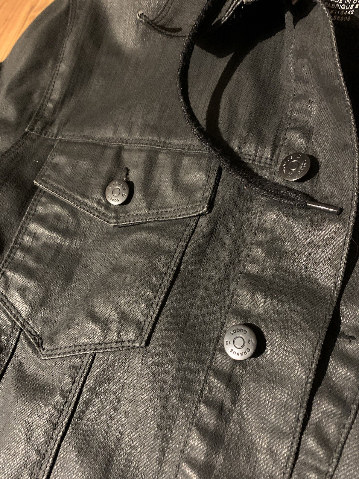 DRAVUS Drawstring Tie Button Black Denim Hooded J… - image 2