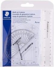 4-Pc Math Geometry Kit for Students   Protractor, Ruler  Triangles Set