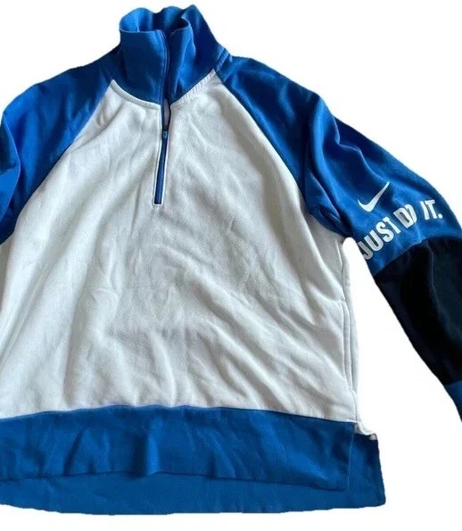 Camiseta deportiva Nike Dri-FIT para mujer 1/4 cremallera talla grande blanca azul cuello falso Y2K Foto 2 de 4