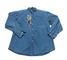 Vintage 90s Warner Bros Looney Tunes Button Up Long Sleeve Denim Shirt Medium