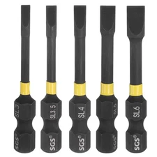 5pcs SL3-SL6 Slotted Impact Screwdriver Bits 1/4" Hex Shank 2" Long Magnetic Bit