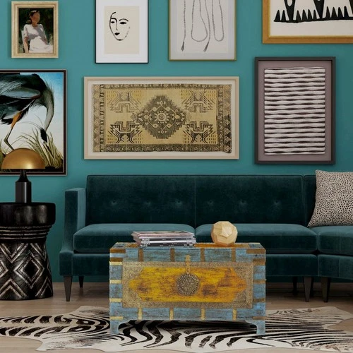 Nador Hand-Painted Brass Inlay Storage Trunk Coffee Table, Assorted - Picture 3 of 11