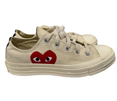 Converse X Comme Des Garcons Play Heart White Canvas Low Sneaker Women s Size 6
