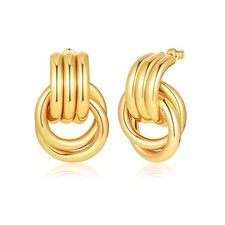 Gold Knot Earrings for Women 18K Gold Plated Dangle Drop Earrings Chunky Knot St