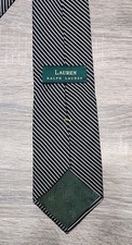   Lauren Ralph Lauren Men's Black/White Striped 100 Silk Tie Made in USA RN41381
