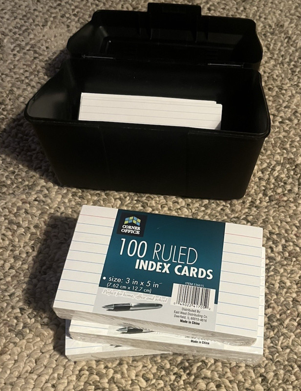 3X5 Index Card Black Holder Box with 300+ Index Cards 