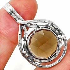 Natural Smoky Quartz Checker - Brazil 925 Sterling Silver Pendant Jewelry P-1410