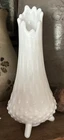 Vintage LE Smith White Milk Glass Swung Vase, Hobnail 3 Toed Base 9 1/2”