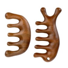 2pcs Wooden Scalp Massage Comb, Anti-Static Natural Medium, sandalwood color