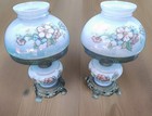 Pair of vintage hand-painted milk glass Gone With the Wind hurricane lamps — photo 1