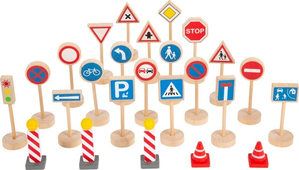 Small Foot Verkehrsschilder-Set Aus Holz, ZubehöR FüR Holzfahrzeuge (Us Import)-image