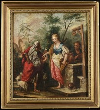 17th CENTURY ITALIAN OLD MASTER OIL CANVAS - REBECCA & ELIEZER AT THE WELL