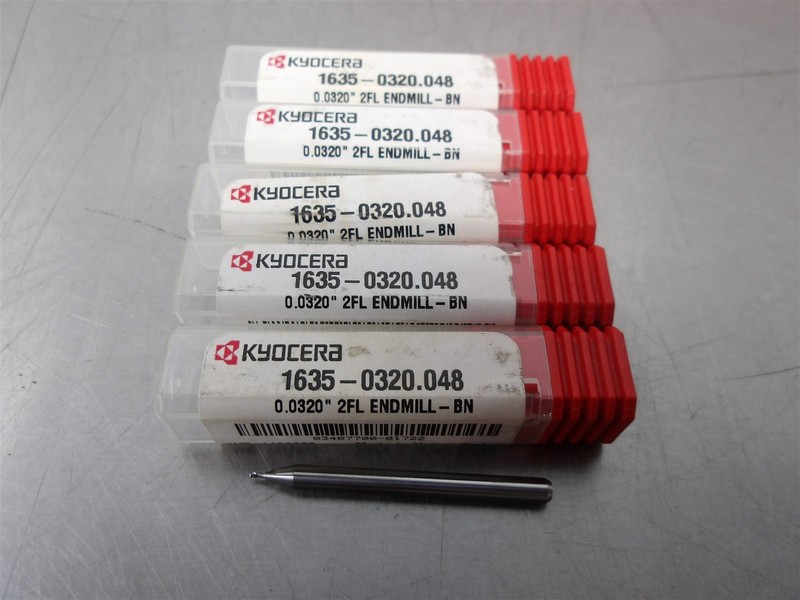 5 NEW! Kyocera .0320" Carbide Ball Nose Endmill 2FL 1/8" Shank 1635-0320.048