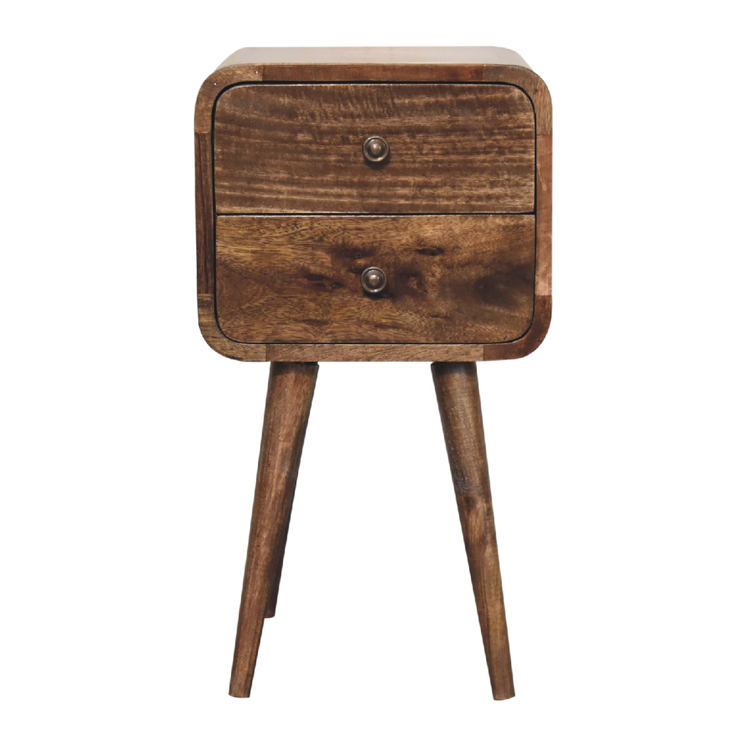 Artisan Furniture Grey Wash 2 Drawer Solid Wood Curved Mini Bedside Table - Image 2