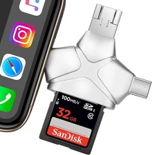 SD/Micro SD Card Reader for iPhone/iPad/Android/Mac/Computer/Camera, 4 Silver 
