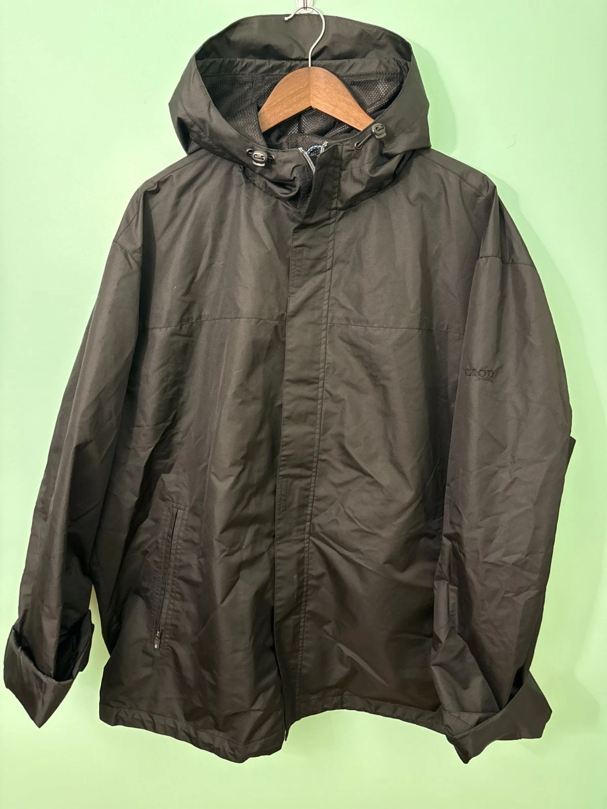Izod Black Waterproof Hooded Jacket XXLG With Zipper & Snap Closures