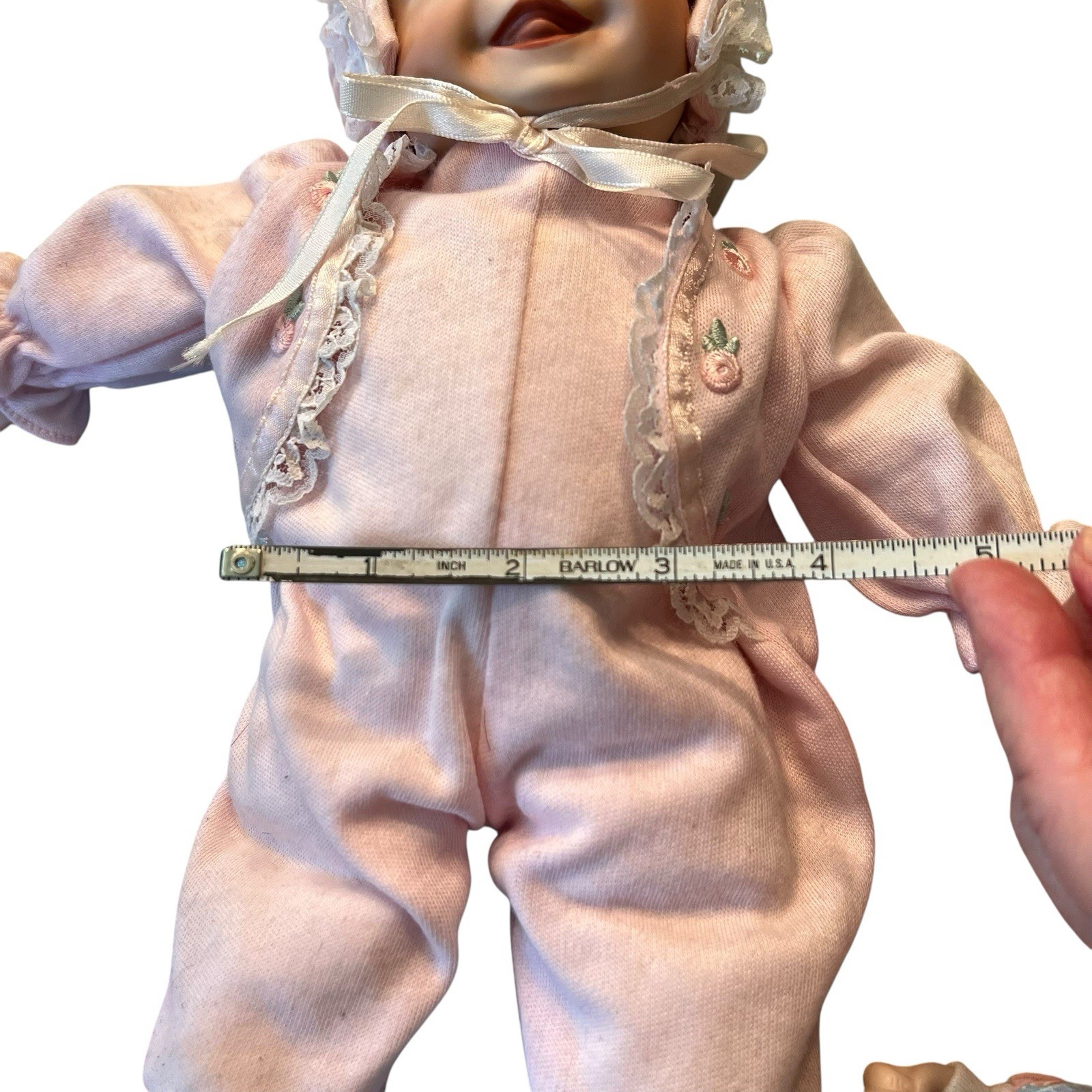 Vintage Camelot QVC Newborn Twin Dolls & Bassinet Ceramic Face Dressed in Pink