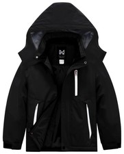Boys' Waterproof Ski Jacket Outdoor Recreation Thick Winter Coat Hooded Rainc...