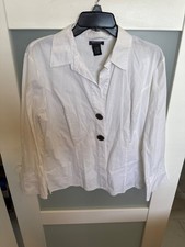 Spense Womens White Button-Up Blazer Jacket L Cotton/Spandex Blend 49-14