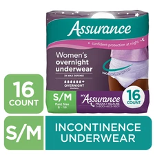 Assurance Women's Incontinence & Postpartum Underwear, S/M, Overnight 16 Count