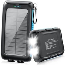 Solar-Charger-Power-Bank-Portable Solar Phone Charger with LED 49800mAh Blue