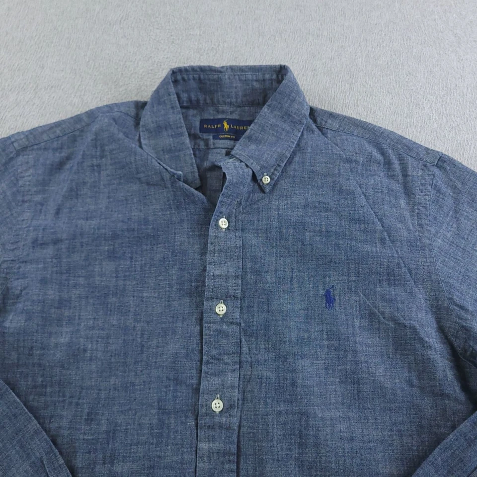 Polo Ralph Lauren Shirt Mens Large Blue Chambray Button Down Slim Fit Pony Logo - Image 2 of 4
