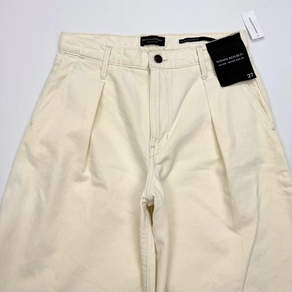 NUEVO Pantalones Banana Republic Mujer 27 Premium Denim Tiro Alto Pierna Ancha Marfil Foto 3 de 4