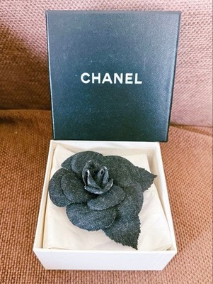 Chanel Camellia Denim Brooch Indigo Blue Used Ladies Jewelry