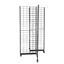 Four-Sided Gridwall Display Rack Black 3X4" Grid 4-Way Floor Stand Tradeshow