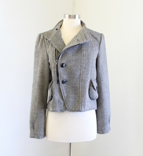 Tulle Gray Black Asymmetrical Zip Button Jacket Size S Cropped Wool - Picture 4 of 8