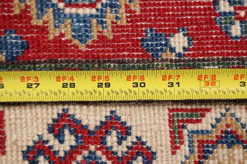 Geometric Red/Ivory Super Kazak 6 ft. Wool Runner Rug Hand-Knotted 6' 4" x 2' 7" - Picture 12 of 12