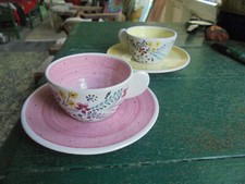 SWEET FLOWER DEMI TASSE CUP AND SAUCER SET MARKED H WITH TENT ON TOP FLOWER MOTI