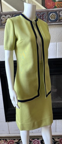 VTG Rare~1960s Lime Green/Navy Mod Jacket W/ Skirt And Pants Sz 8/Sm/M - Picture 2 of 24