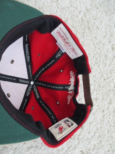 Miami Heat Hat Men's OSFA Red Wool Leather Strap Back Suede Bill Mitchell Ness - Picture 8 of 16