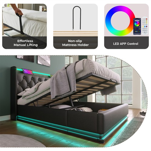 Twin/Full/Queen/King Size Upholstered Platform Bed w/ Hydraulic Storage System - Picture 59 of 72