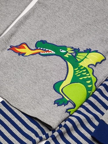 Sara's Prints Kids' Big Cotton Long John Pajamas, Dragon-SGND, 8 - Picture 5 of 5