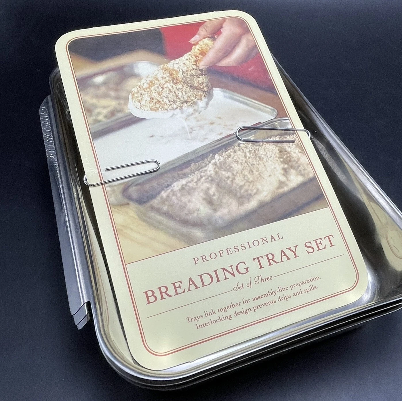 Williams Sonoma PROFESSIONAL BREADING TRAY SET 3 Stainless Interlock Pans 9x6x2