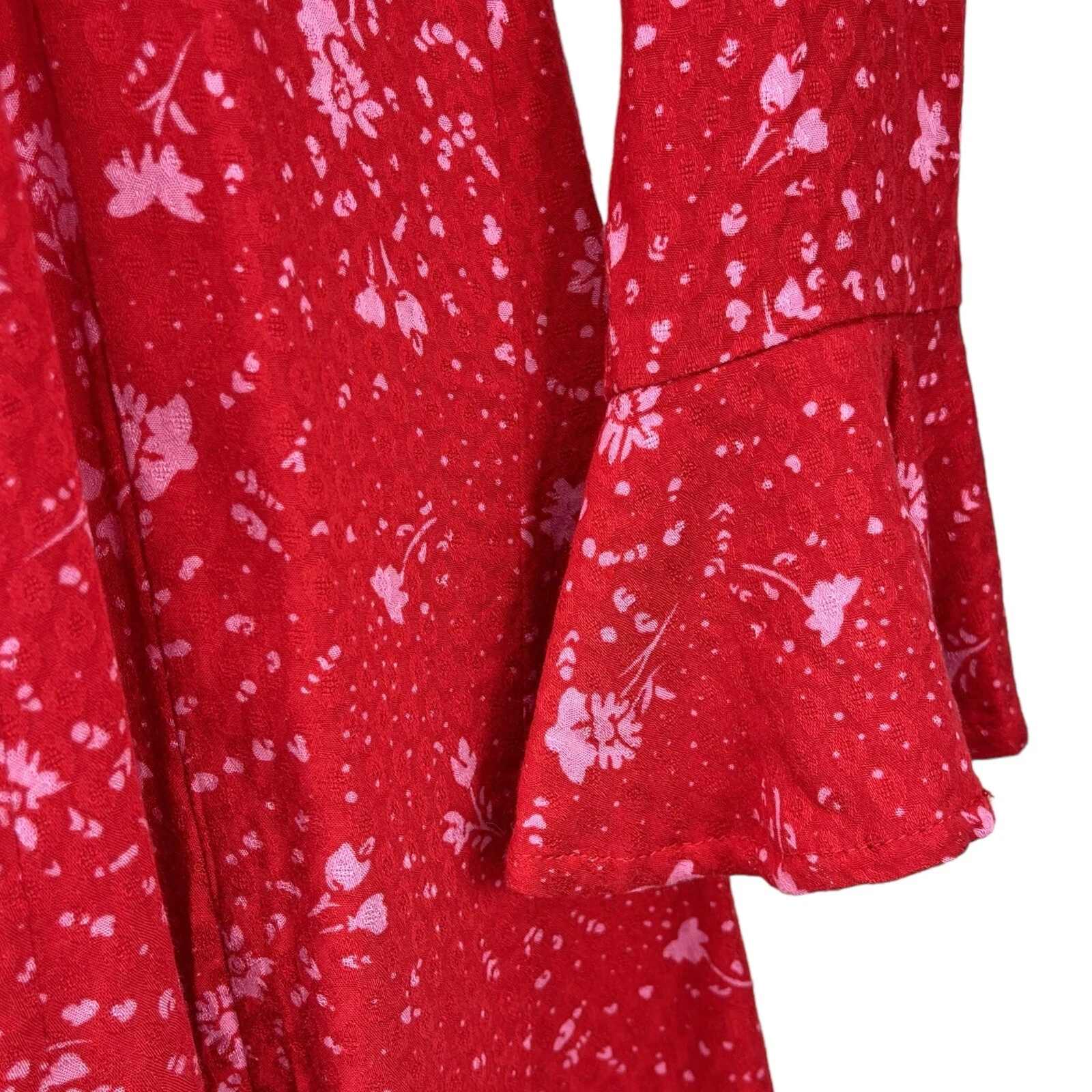 VALENTINO Free People Mini Abito Boho Floreale con Bordo in Velluto Tess Rosso