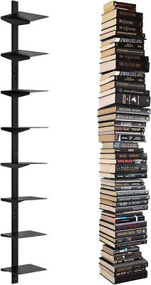 Invisible Floating Bookshelf for Wall Mounted, 8 Tier Vertical Spine Book Tower,
