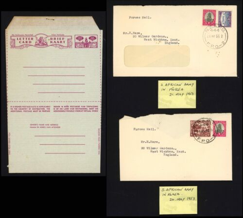 1953 South Africa Army Korea Covers To England, Korean War 3d & 5d NZAPO FPO - Picture 1 of 5
