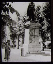 VINTAGE Magic Lantern Slide BRUGES SIMON STEVIN MEMORIAL C1930 PHOTO BELGIUM