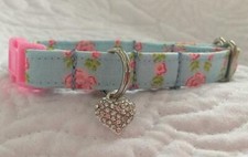 Cat Collar Custom Made Blue with Rhinestone Heart