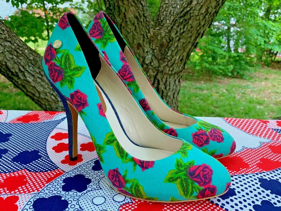 SALE @ NICOLE Everything Roses & Denim Aqua High Heels Stiletto 9 / 9.5 ❤️sj17j3 - Image 3 of 4