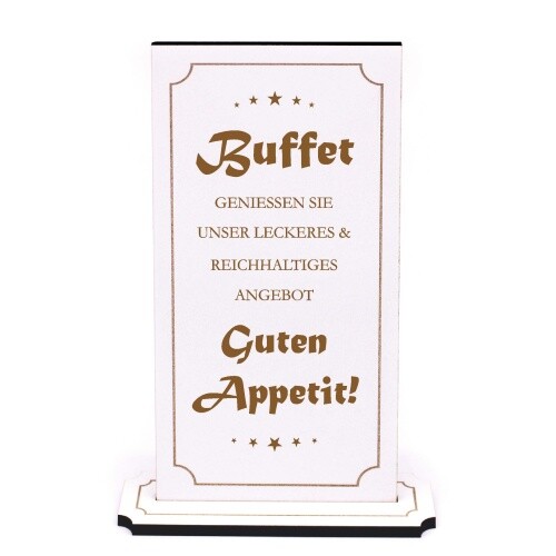 Aufsteller - Buffet Guten Appetit - Buffetaufsteller Holz graviert weiß Buffetsc