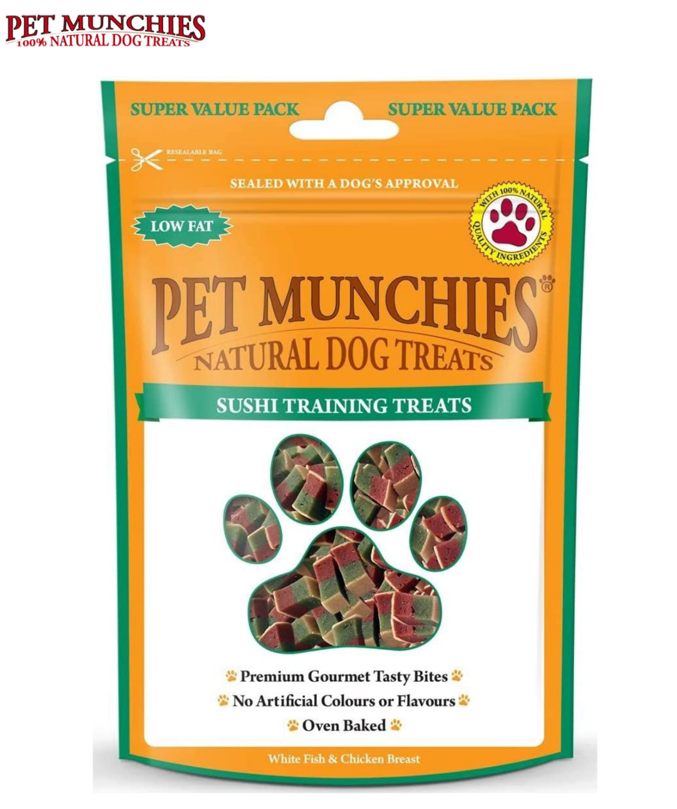 PET MUNCHIES SUSHI DOG PUPPY TRAINING TREATS NATURAL MEAT LOW FAT BITES 150G