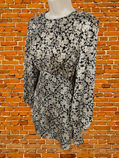 ZARA MEDIUM ECRU/BLACK DRESS MINI FLORAL LONG SLEEVE CASUAL LAYERED PARTY WOMENS