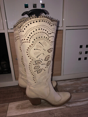 Pretty Beige Leather Cut-Out Boots FRU.IT Size 37 In Box Value 550 