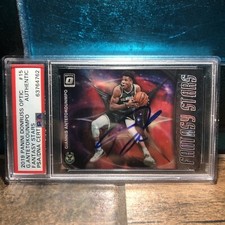 2019 Panini Donruss Optic G.Antetokounmpo Fantasy Stars-HOLO #15 PSA AUTO ONCARD