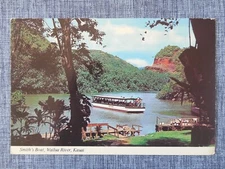 Smith's Boat Fern Grotto Tour Vintage Postcard unused Wailua River Kauai Hawaii